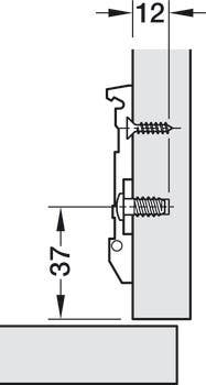 Hafele 348.38. Wing Baseplate, Grass Tiomos, 3-Point Fixing with Euro Screws