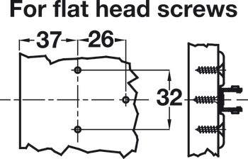 Hafele 348.38. Wing Baseplate, Grass Tiomos, 3-Point Fixing with Wood Screws