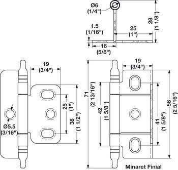 Hafele 351.86. Decorative Butt Hinge, Full Wrap, Non-Mortise