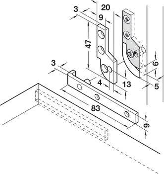 Hafele 361.50.820 Desk Pivot Hinge, 90D Opening Angle