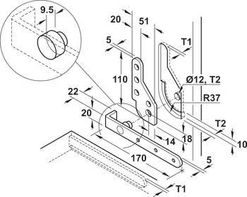 Hafele 361.50. Pivot hinge for writing bureau