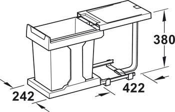 Hafele 502.43. Waste Bin Pull-Out, Single Bin, Hailo Easy Cargo 20