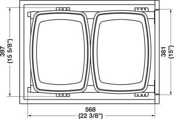 Hafele 502.56. Waste Bin Pull-Out, Kessebohmer Double Bottom Mount