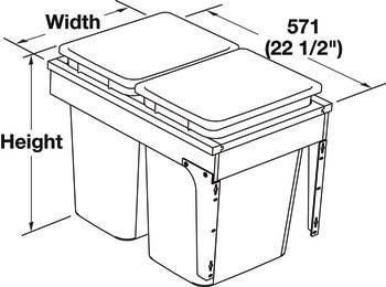 Hafele 503.08. Waste Bin Pull-Out, Wood Frame, Side Mount, Double