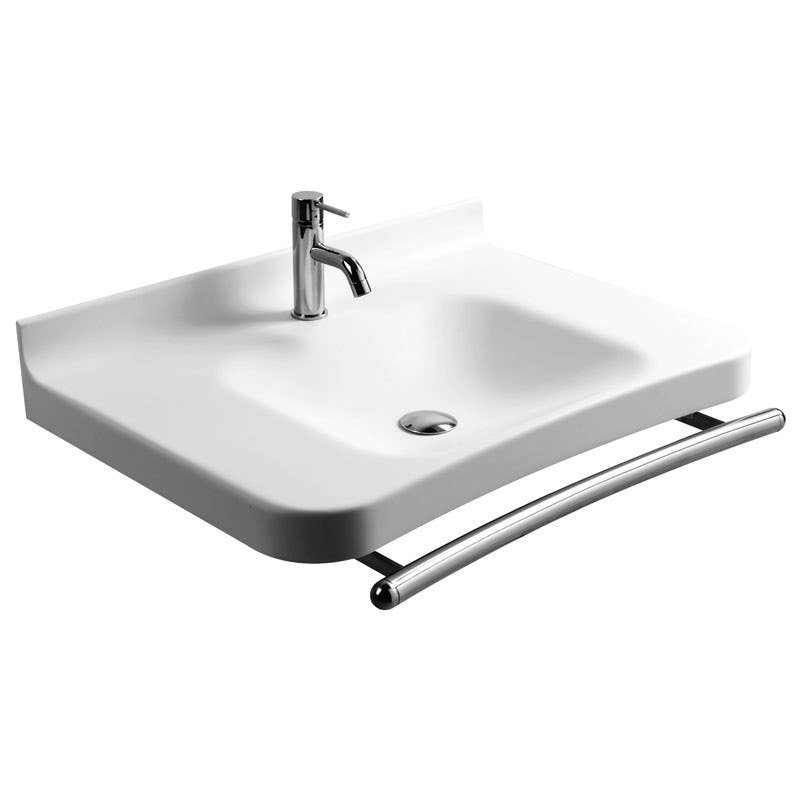 Ponte Giulio B46CNM22W3 Acrylic Stone Sink w/ Stainless Steel Hand Pull, Alpine White
