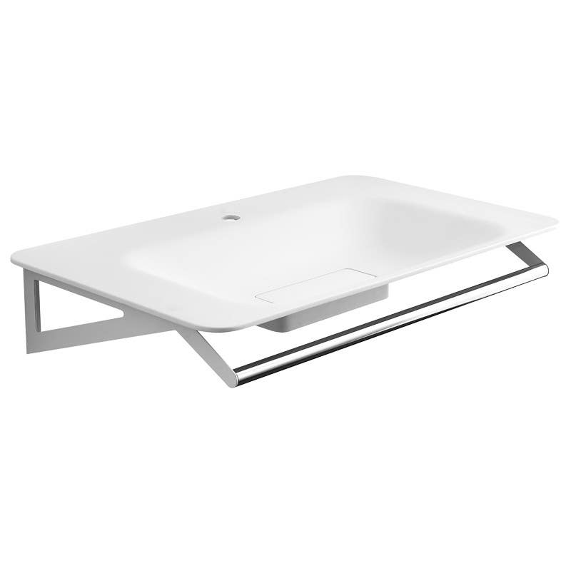 Ponte Giulio B46CMM1 Acrylic Stone Sink w/ Stainless Steel Hand Pull/Towel Holder, Alpine White