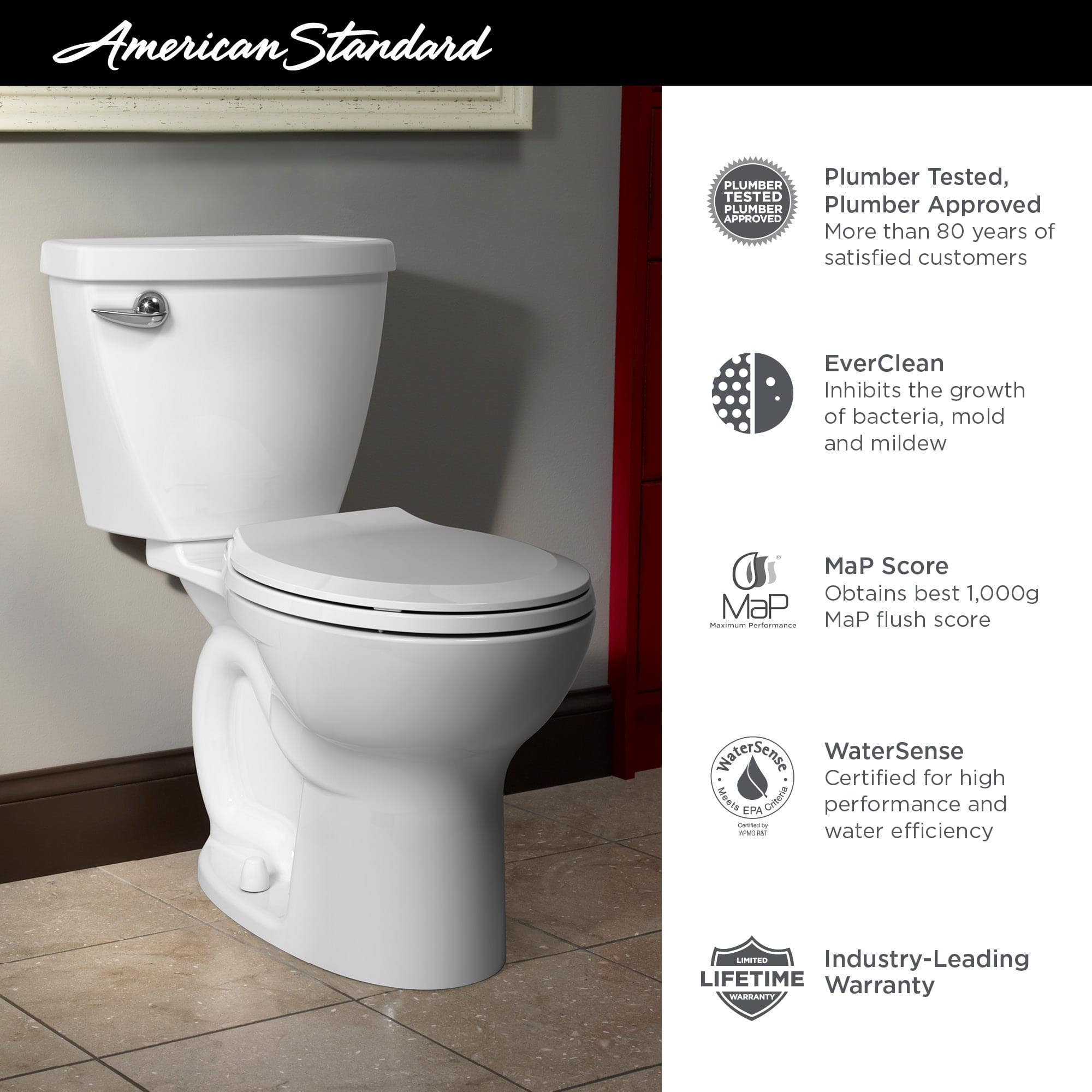 American Standard 2880128ST.020 Cadet 3 Toilet To Go Bowl & Tank, Low-Flow, Round Front, White