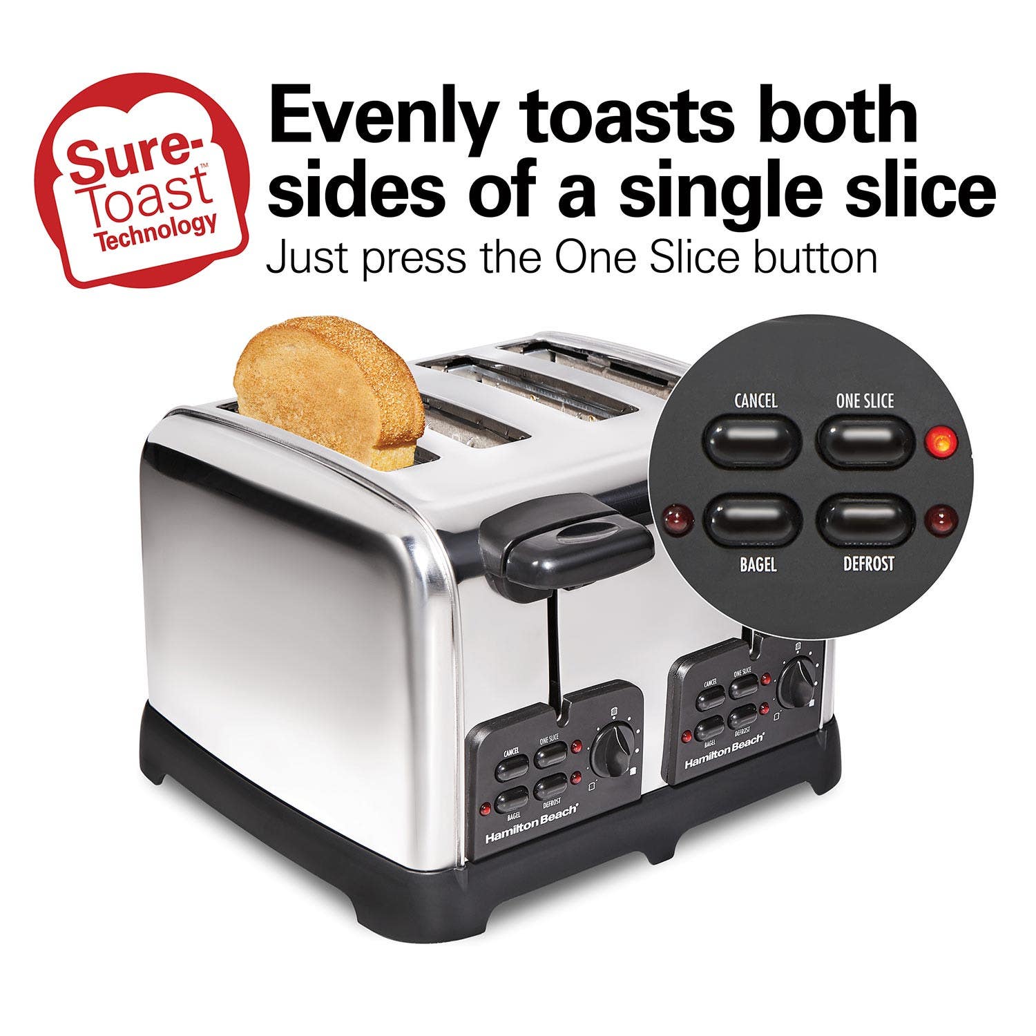 Hamilton Beach 24782 Classic 4 Slice Toaster w/Sure Toast Technology, Stainless Steel