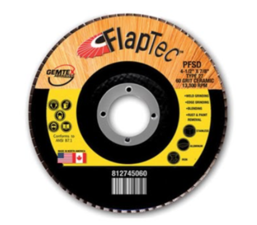 Gemtex Abrasives 812 Flaptec Premium Ceramic Fiberglass Standard Density Back Flap Disc