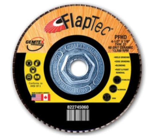 Gemtex Abrasives 822 Flaptec Premium Ceramic Fiberglass High Density Back Flap Disc