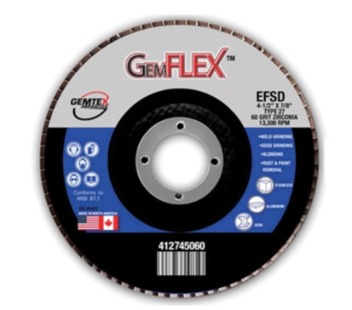 Gemtex Abrasives 412 Gemflex General Purpose Zirconia Fiberglass Standard Density Back Flap Disc