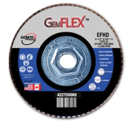Gemtex Abrasives 422 Gemflex General Purpose Zirconia Fiberglass High Density Back Flap Disc