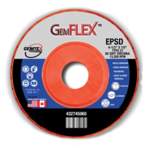Gemtex Abrasives 4327 Gemflex General Purpose Zirconia Trimmable Plastic Standard Density Back Flap Disc, Type 27