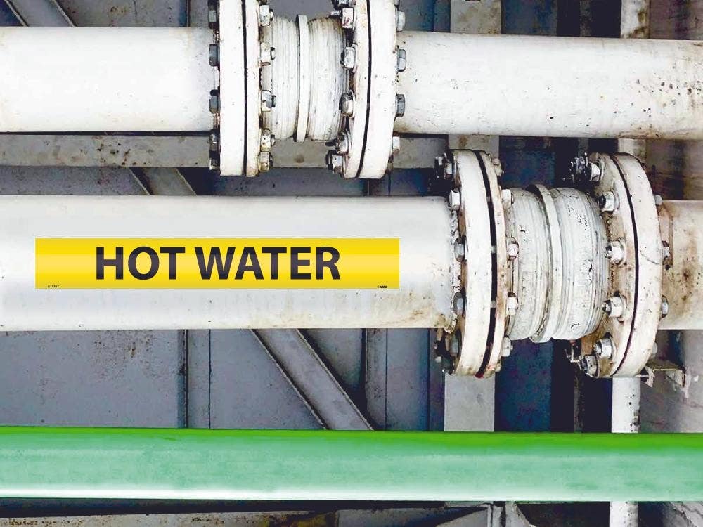 AccuformNMC RPK423 ASME (ANSI) Pipe Marker, Yellow, Hot Water