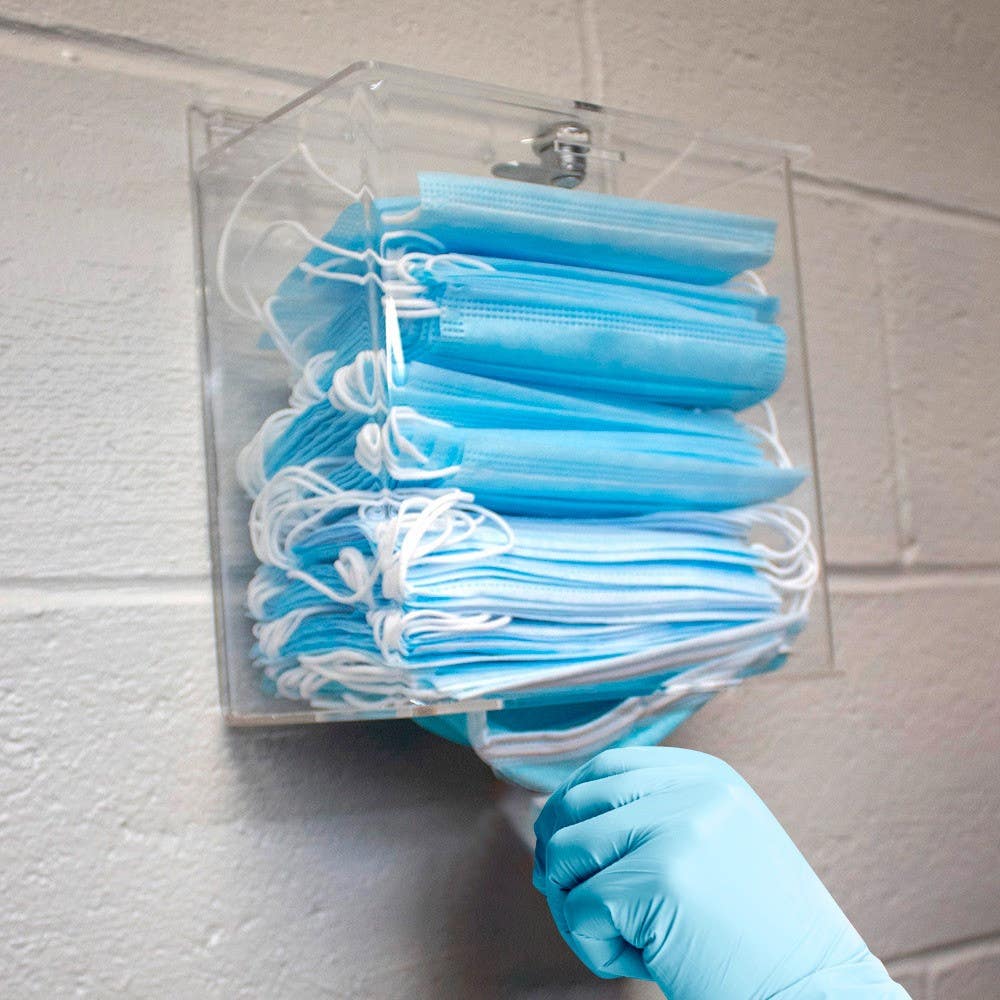 AccuformNMC AMD100L Grab & Go Secure Acrylic Mask Dispenser w/ Lid & Lock, 9.5" x 8.625" x 4.5"