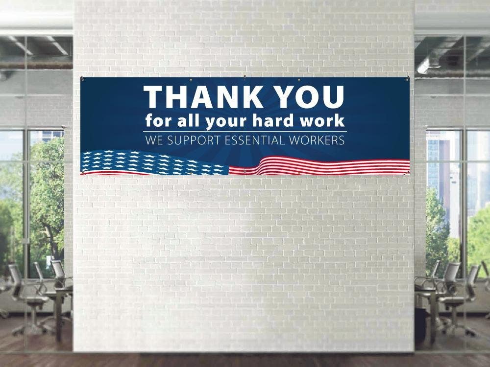 AccuformNMC BT Thank You Essential Workers, Patriotic Vinyl Banner w/ Grommets