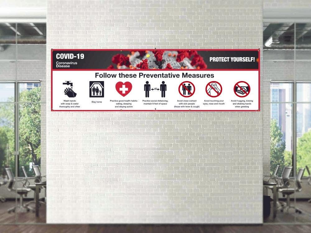 AccuformNMC BT Covid-19 Protect Yourself Banner, Vinyl w/ Grommets