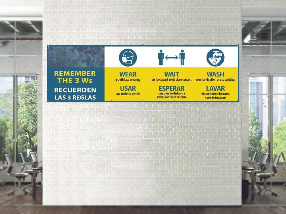 AccuformNMC BT Remember The 3 W's Banner, (Eng/Esp) Vinyl, w/ Grommets