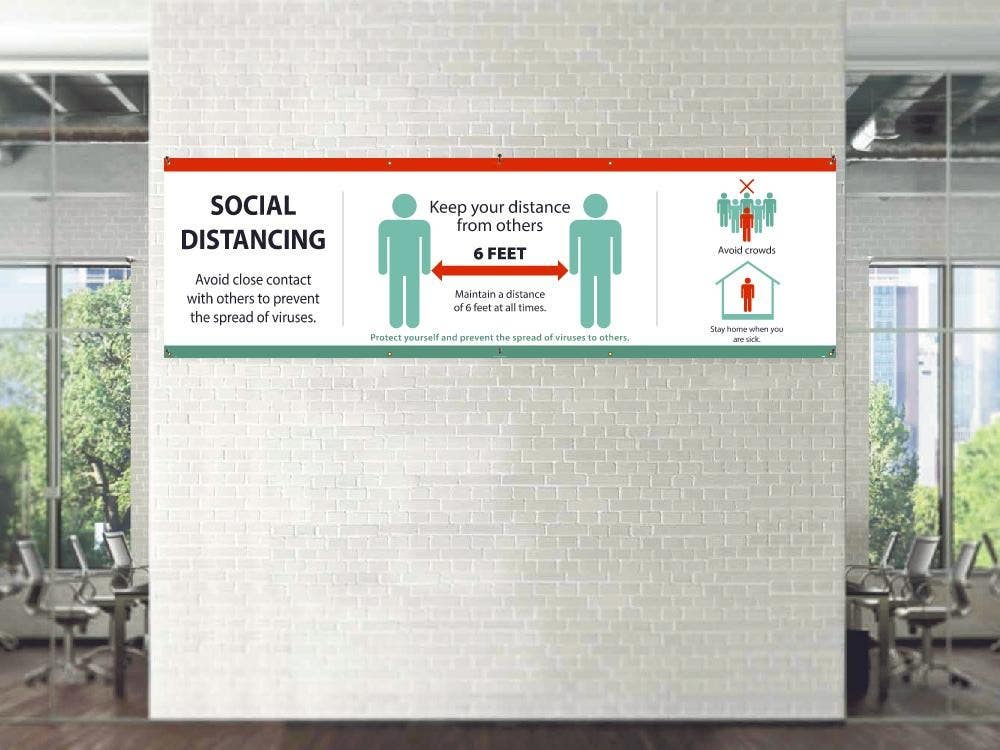 AccuformNMC BT Social Distancing 6 Feet Banner, Vinyl w/ Grommets
