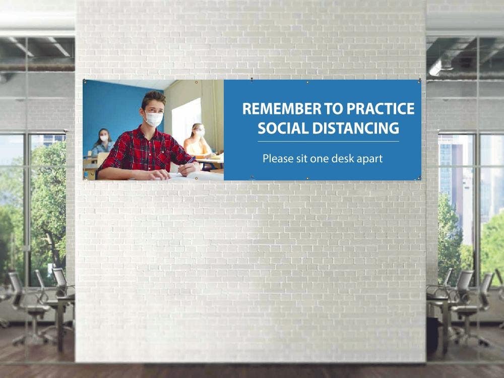 AccuformNMC BT Remember To Practice Social Distancing Banner, Vinyl w/ Grommets