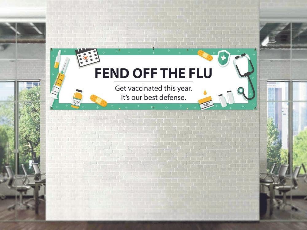 AccuformNMC BT Fend Off The Flu, Get Vaccinated Banner, Vinyl w/ Grommets