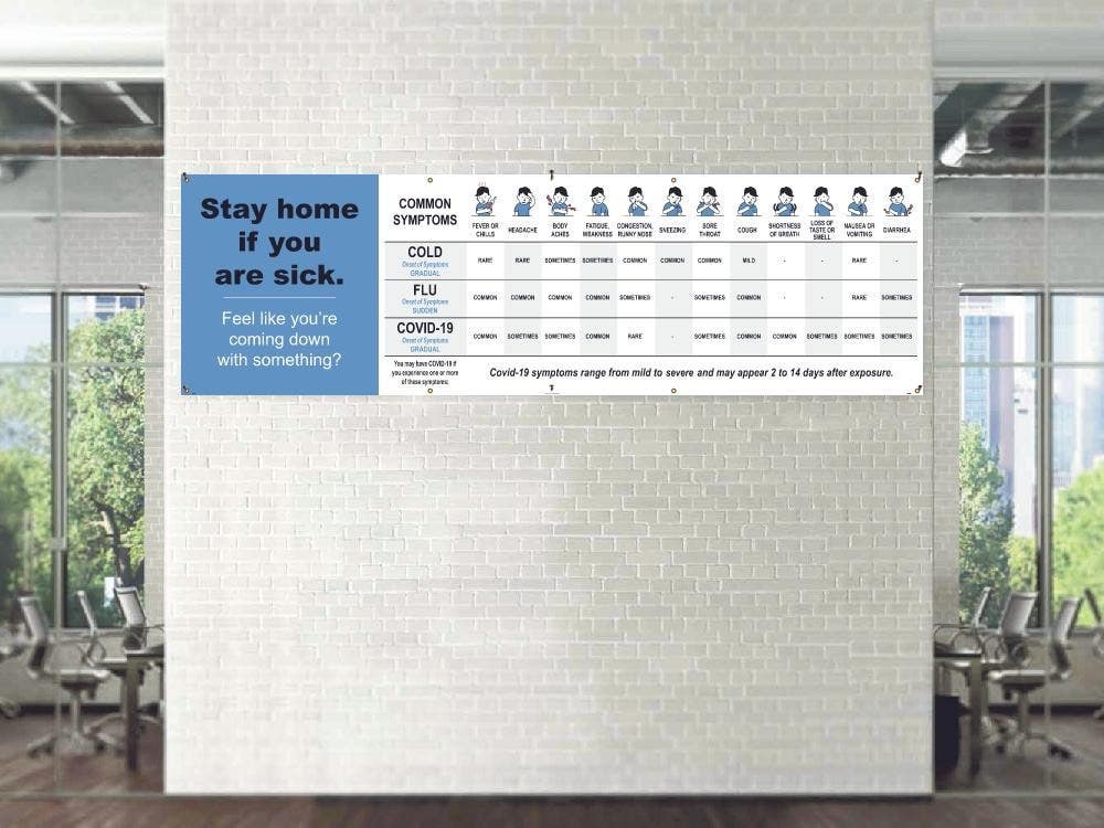 AccuformNMC BT Cold, Flu & Covid-19 Symptoms Banner, Vinyl w/ Grommets