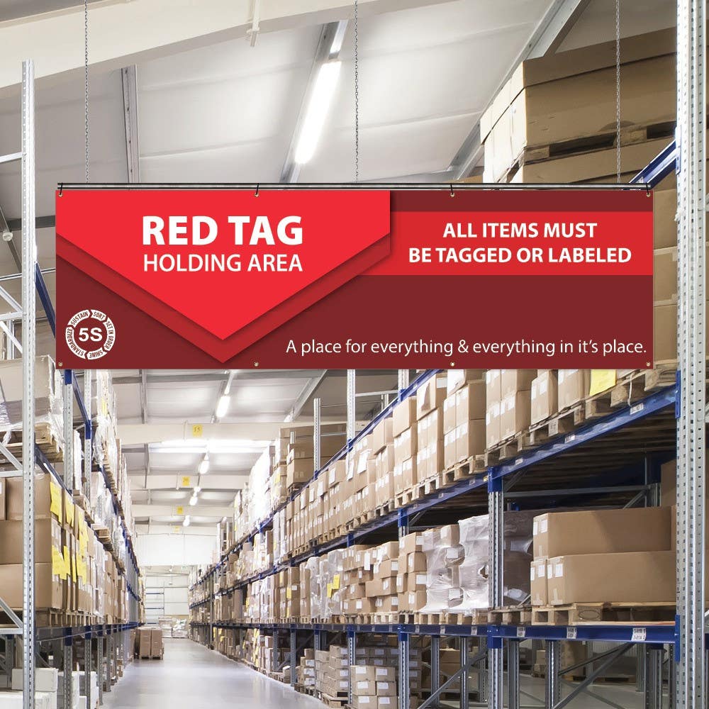 AccuformNMC MBR Red Tag Holding Area, All Items Must Be Tagged or Labeled Banner