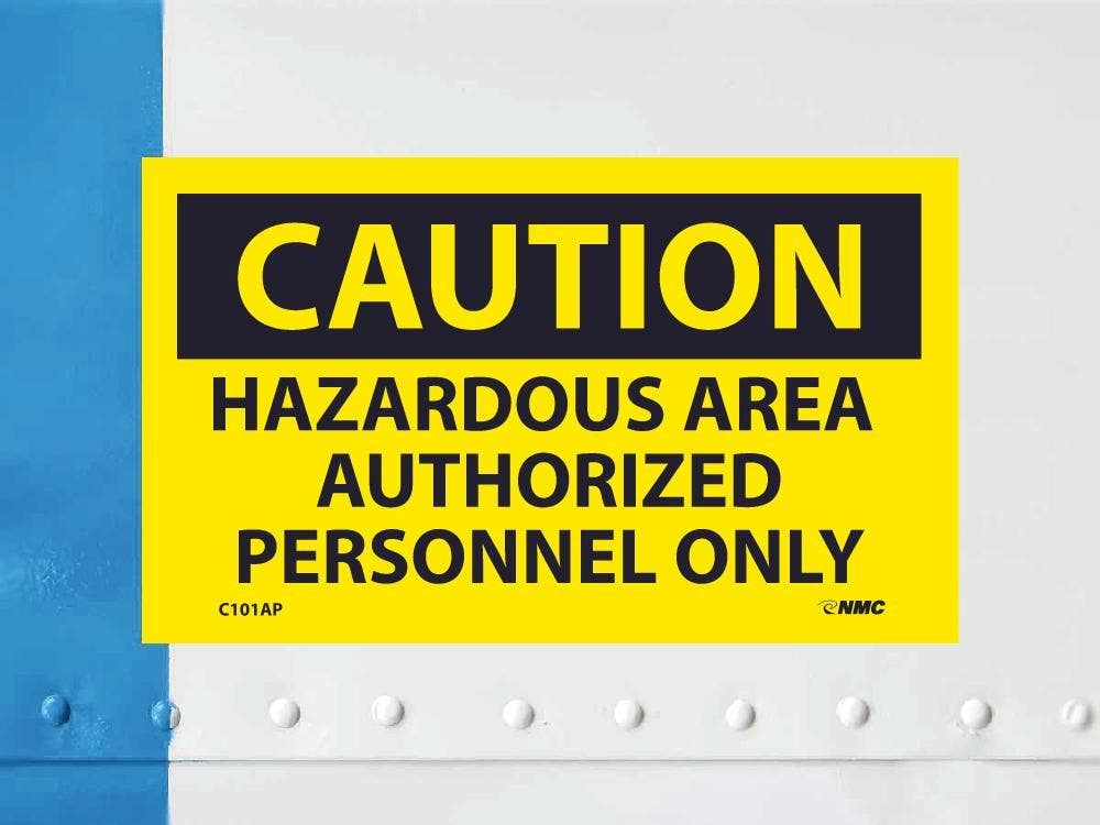 AccuformNMC C101AP Caution, Hazardous Area Label, PS Vinyl, 3" x 5", 5/Pk