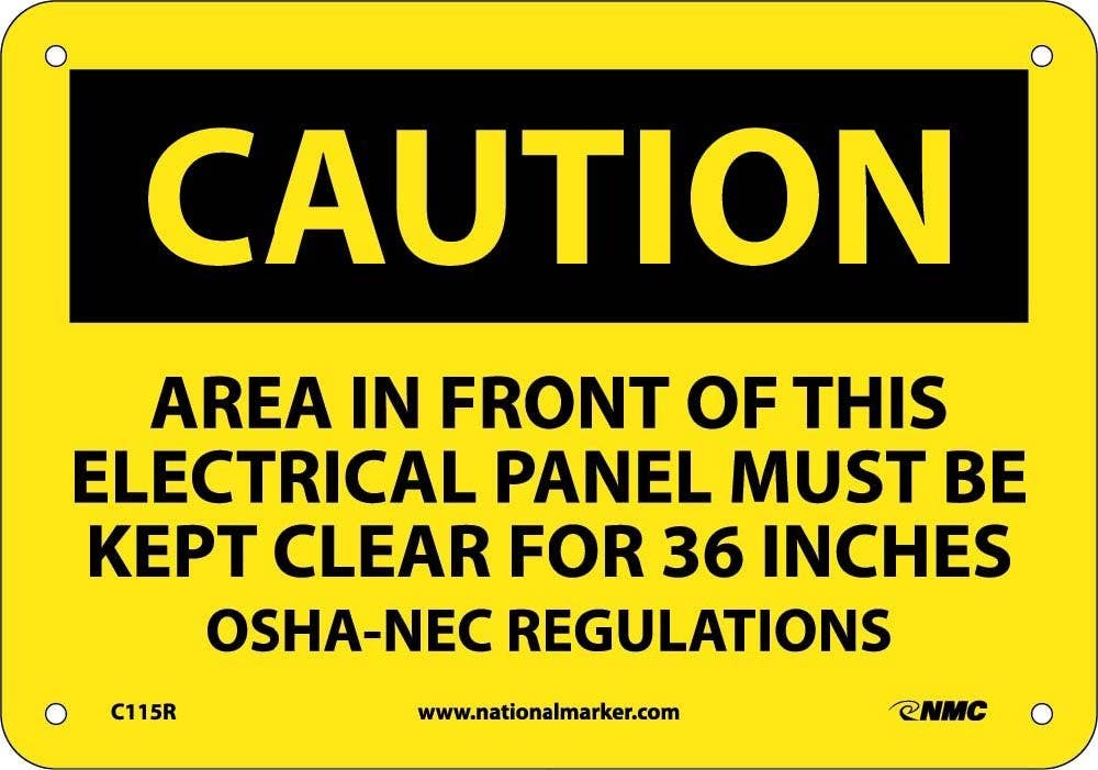 AccuformNMC MELC OSHA Caution Safety Label, Area In Front Of This Electrical Panel..., English