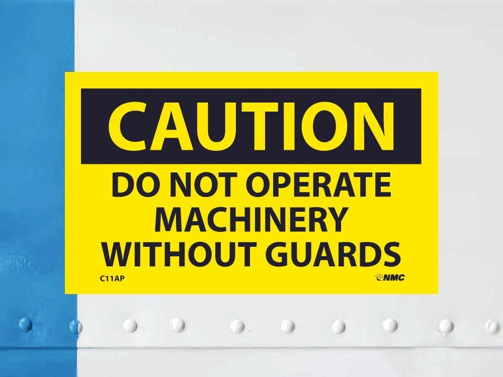 AccuformNMC C11AP Caution, Do Not Operate Machinery Without Guards Label, PS Vinyl, 3" x 5", 5/Pk