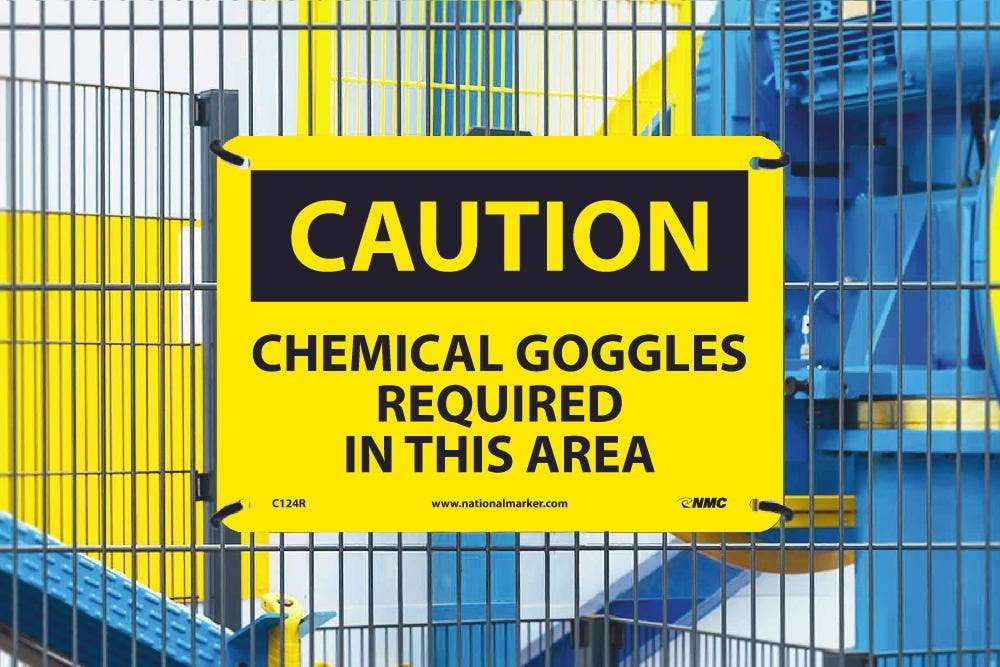 AccuformNMC MPP OSHA Caution Safety Sign, Chemical Goggles Required In This Area