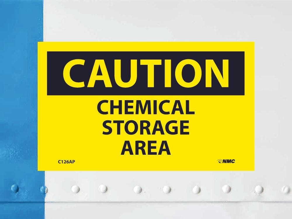 AccuformNMC C126AP Caution, Chemical Storage Area Label, PS Vinyl, 3" x 5", 5/Pk