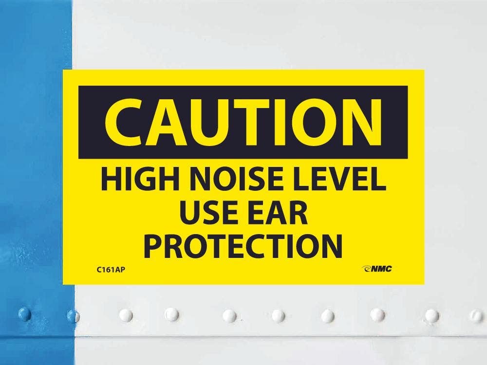 AccuformNMC C161AP Caution, High Noise Level Use Ear Protection Label, PS Vinyl, 3" x 5", 5/Pk