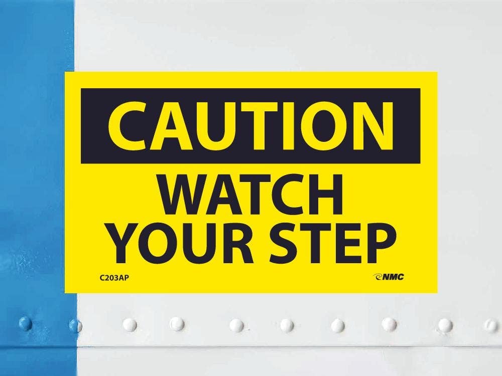 AccuformNMC C203AP Caution, Watch Your Step Label, PS Vinyl, 3" x 5", 5/Pk