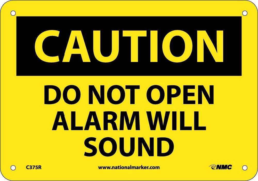 AccuformNMC MADM609 OSHA Caution Safety Sign, Do Not Open Alarm Will Sound, 10" x 14"