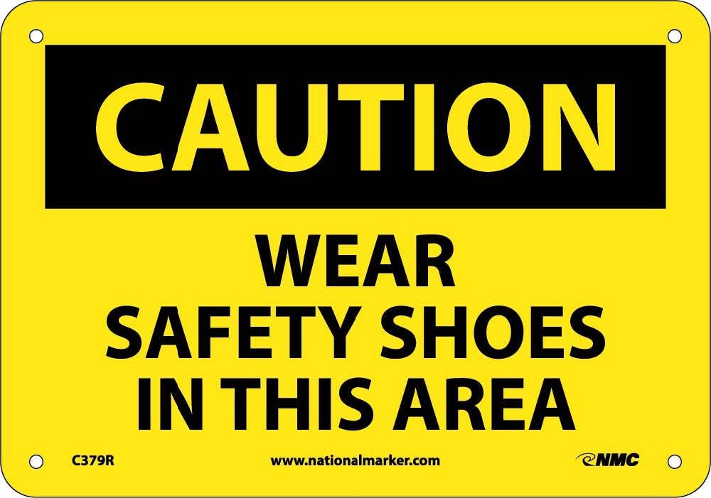 AccuformNMC MPP OSHA Caution Safety Sign, Wear Safety Shoes In This Area
