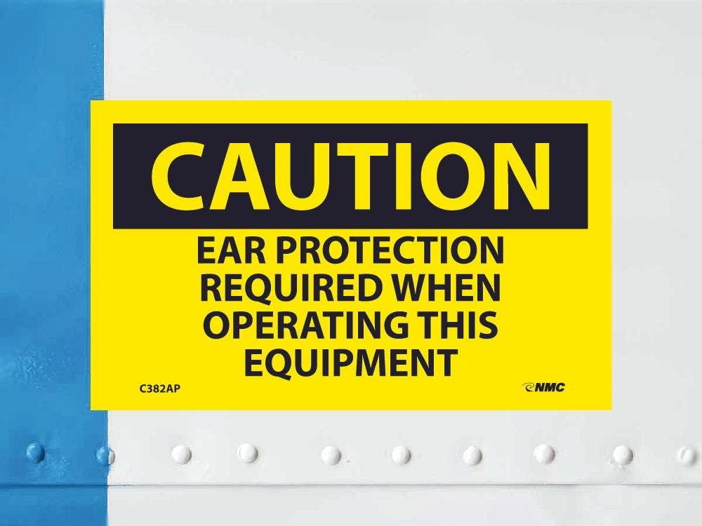 AccuformNMC C382AP Caution, Ear Protection Required Label, PS Vinyl, 3" x 5", 5/Pk