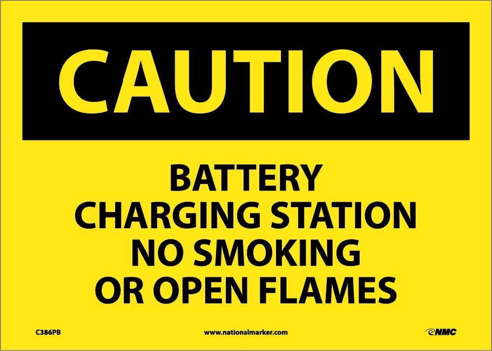 AccuformNMC MELC OSHA Caution Safety Sign, Battery Charging Station No Smoking..., English