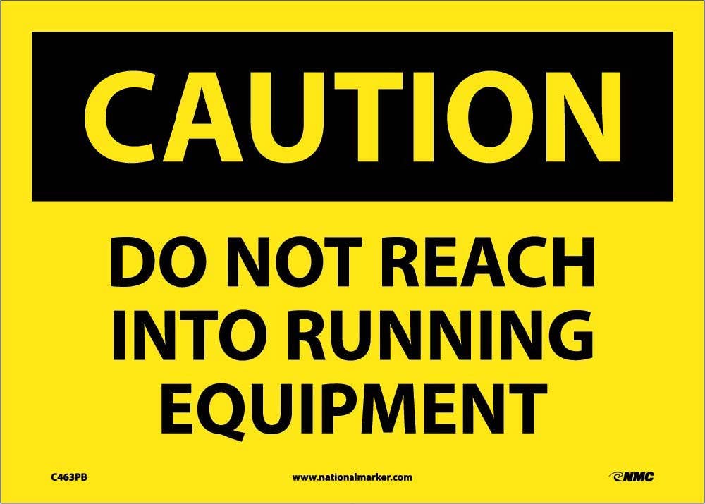 AccuformNMC MEQM643 OSHA Caution Safety Sign, Do Not Reach Into Running Equipment, 10" x 14"