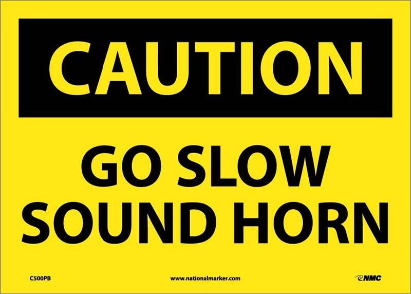 AccuformNMC MVHR672 OSHA Caution Safety Sign, Slow - Sound Horn, 10" x 14"