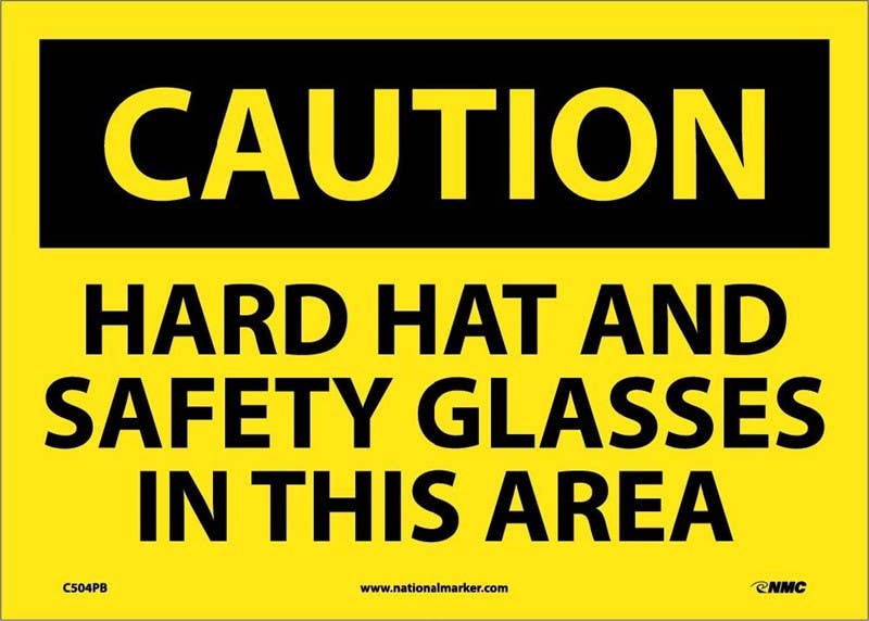 AccuformNMC MPPE723 OSHA Caution Safety Sign, Safety Glasses And Hard Hats Required..., 10" x 14"