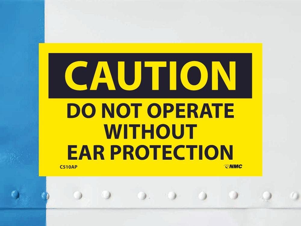 AccuformNMC C510AP Caution, Do Not Operate Without Ear Protection Label, PS Vinyl, 3" x 5", 5/Pk