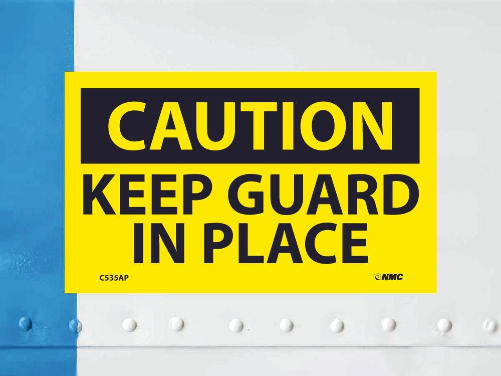 AccuformNMC C535AP Caution, Keep Guards In Place Label, PS Vinyl, 3" x 5", 5/Pk