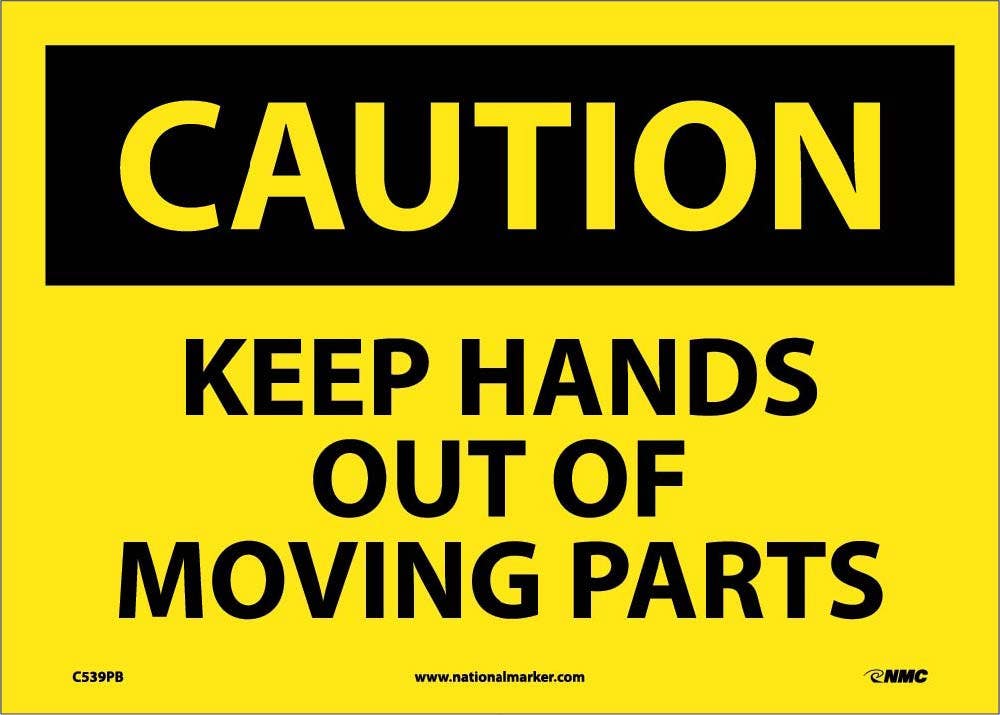 AccuformNMC MEQM624 OSHA Caution Safety Sign - Keep Hands Out of Moving Parts, 10" x 14"