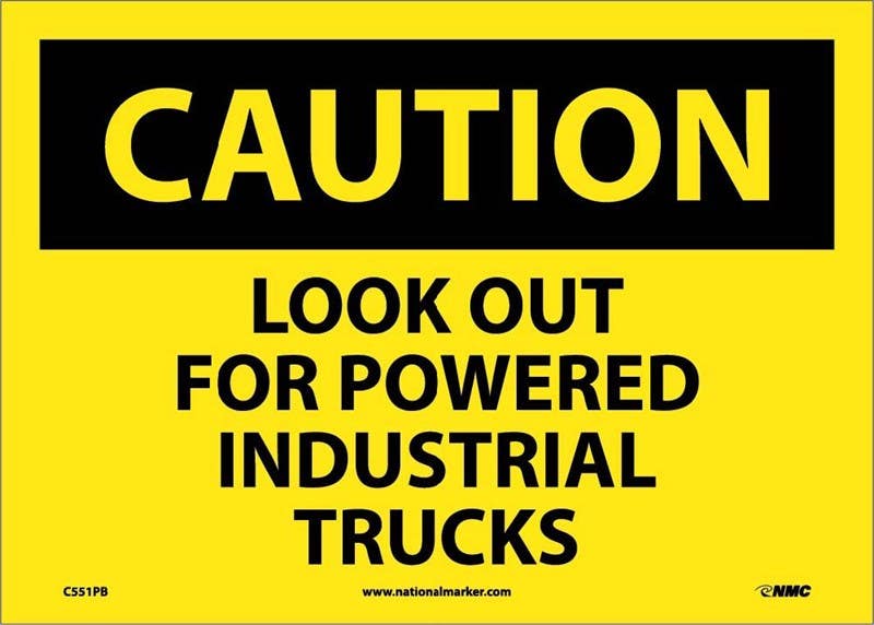 AccuformNMC MVHR649 OSHA Caution Safety Sign, Look Out For Powered Industrial Trucks, 10" x 14"