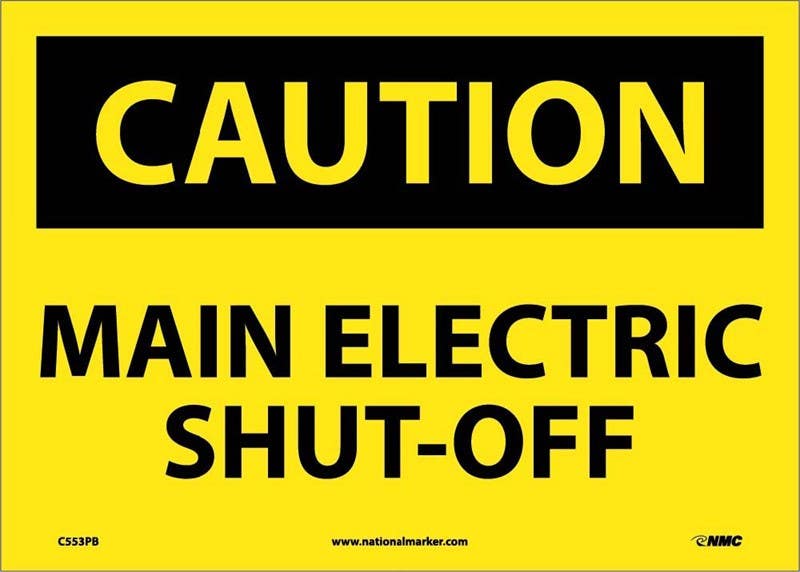 AccuformNMC MELC610 OSHA Caution Safety Sign, Main Electric Shut-Off, 10" x 14"
