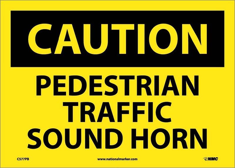 AccuformNMC MVHR634 OSHA Caution Traffic Safety Sign, Pedestrian Traffic - Sound Horn, 10" x 14"