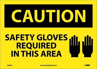AccuformNMC MPPE756 OSHA Caution Safety Sign, Gloves Required In This Area, 10" x 14"