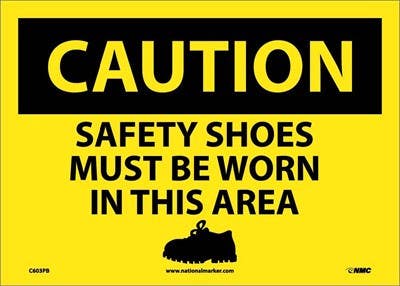 AccuformNMC MPPE766 OSHA Caution Safety Sign, Safety Shoes Must Be Worn In This Area, 10" x 14"