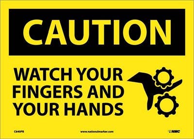 AccuformNMC MEQM672 OSHA Caution Safety Sign - Watch Your Fingers And Hands, 10" x 14"